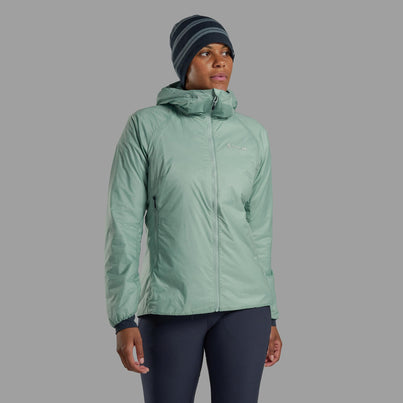 Sea Mist Montane Women's Fortes Lite Hooded Insulated Jacket Front
