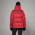 Adrenaline Red Montane Women's Glacium Hooded Down Jacket Model Back FGLAHADR