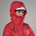 Adrenaline Red Montane Women's Glacium Hooded Down Jacket Model 4 FGLAHADR