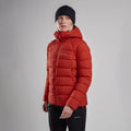 Saffron Red Montane Women's Resolve XT Hooded Down Jacket Model Front