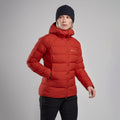Saffron Red Montane Women's Resolve XT Hooded Down Jacket Model Back