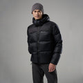 Black Montane Men's Thaw Hooded Down Jacket Model Front MTHAHBLA
